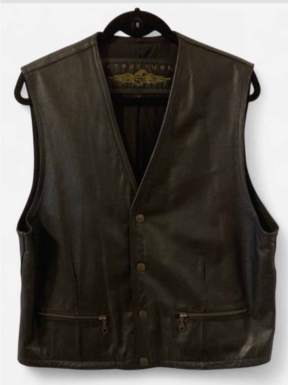 Structure Men’s Vintage Black Leather Snap Vest
